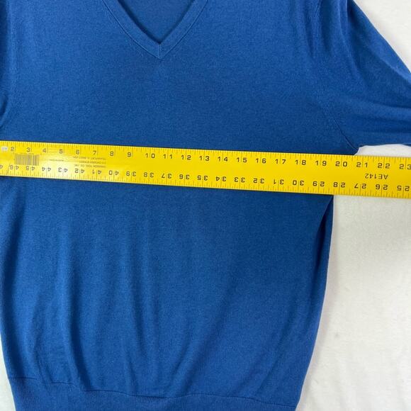 Banana Republic Sweater Mens M Blue Luxury Blend Silk Cotton Cashmere V-neck - Picture 7 of 12